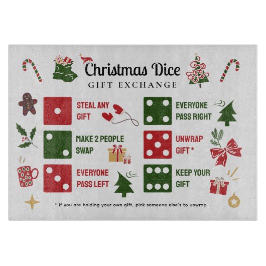 Christmas Dice Gift Exchange Cutting Board Schneidebrett (Vorderseite)