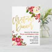 CHRISTMAS DINNER Gold Modernes Drehbuch Blumenberr Einladung (Stehend Vorderseite)