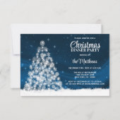 CHRISTMAS DINNER PARTY Blau Weiße Lichter Baum Einladung (Vorderseite)
