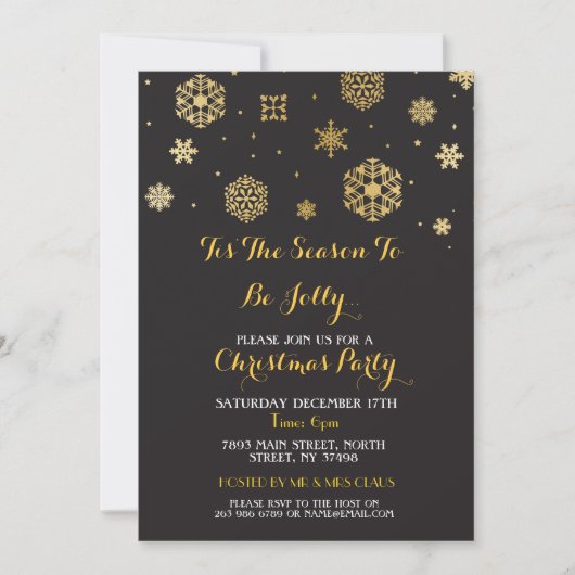 Christmas Dinner Party Gold Snow Flakes Invite Einladung (Vorderseite)