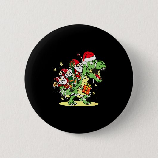 Christmas, Dino, Ugly Xmas, Trex Dinosaur, Gnome Button (Vorderseite)