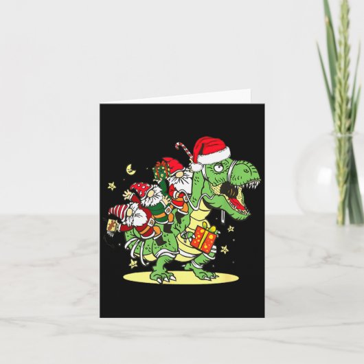 Christmas, Dino, Ugly Xmas, Trex Dinosaur, Gnome Karte (Vorderseite)