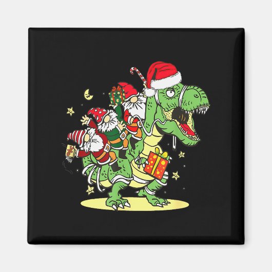 Christmas, Dino, Ugly Xmas, Trex Dinosaur, Gnome  Magnet (Vorne)