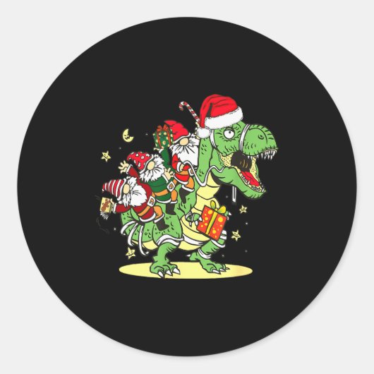 Christmas, Dino, Ugly Xmas, Trex Dinosaur, Gnome Runder Aufkleber (Vorderseite)
