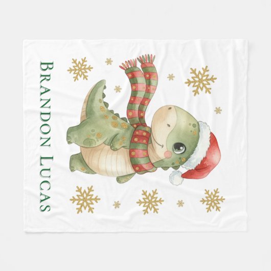 Christmas Dinosaur Birthday Party Gift Fleecedecke (Vorderseite (Horizontal))