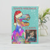 Christmas Dinosaur Custom Foto Feiertagskarte (Stehend Vorderseite)