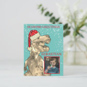 Christmas Dinosaur Custom Foto Feiertagspostkarte (Stehend Vorderseite)