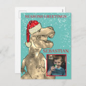Christmas Dinosaur Custom Foto Feiertagspostkarte (Vorne/Hinten)
