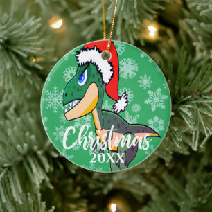 Christmas Dinosaur Cute Foto von Green Kids Keramik Ornament