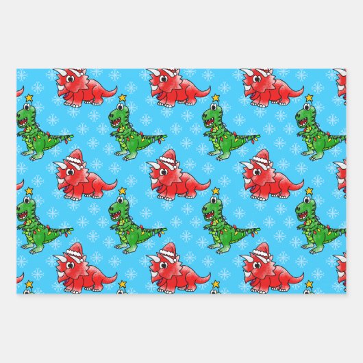 Christmas Dinosaur Muster T-Rex Triceratops Geschenkpapier Set (Vorderseite)