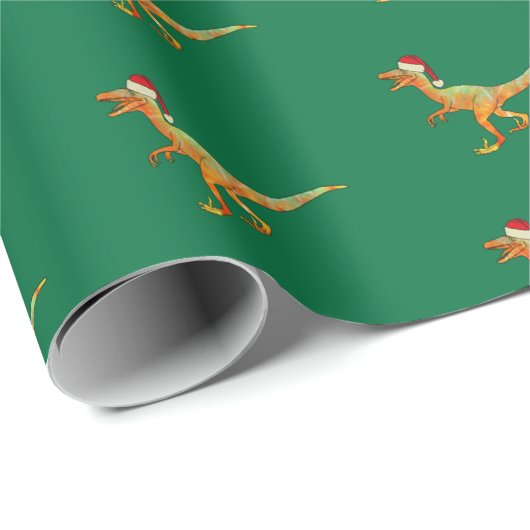 Christmas Dinosaur Raptor Geschenkpapier (Rolleneckpunkt)