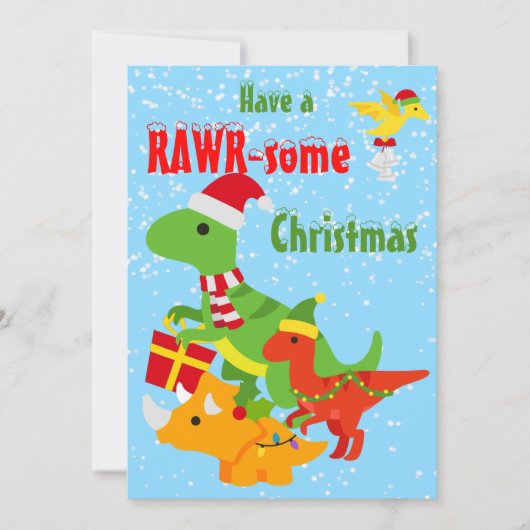 Christmas Dinosaur Rawr-some Flat Karte (Vorderseite)
