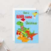 Christmas Dinosaur Rawr-some Flat Karte (Vorderseite/Rückseite Beispiel)