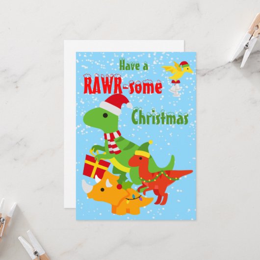 Christmas Dinosaur Rawr-some Flat Karte (Vorderseite/Rückseite Beispiel)