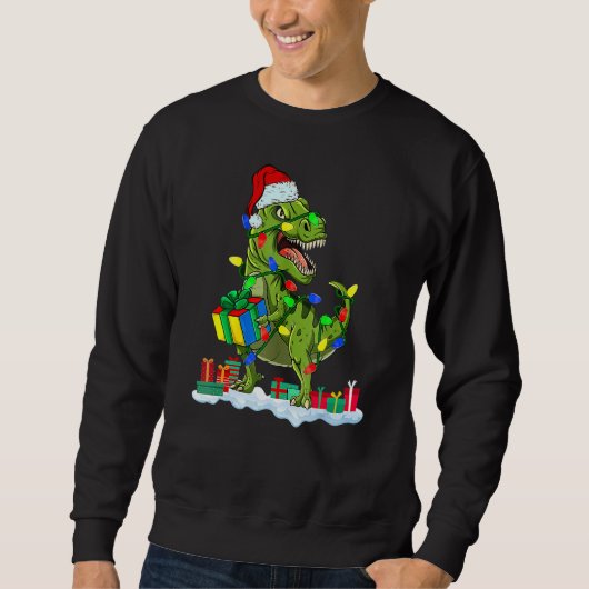 Christmas Dinosaur Rex With Christmas Lights Xmas Sweatshirt (Vorderseite)