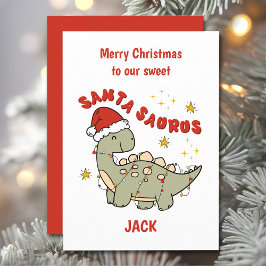 Christmas Dinosaur Santasaurus Name Boy Feiertagskarte