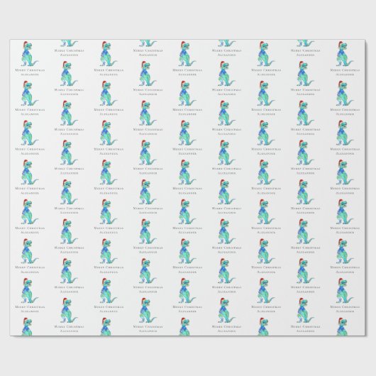 Christmas Dinosaur T-Rex Personalisiert Geschenkpapier (Flach)