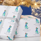 Christmas Dinosaur T-Rex Personalisiert Geschenkpapier