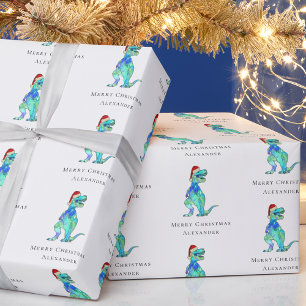 Christmas Dinosaur T-Rex Personalisiert Geschenkpapier