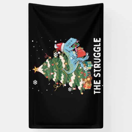 Christmas Dinosaur Tree Rex Pajamas Kampf Banner (Vertikal)
