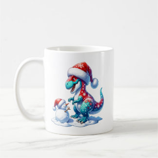 Christmas dinosaur with cute snowman, fantasy kaffeetasse