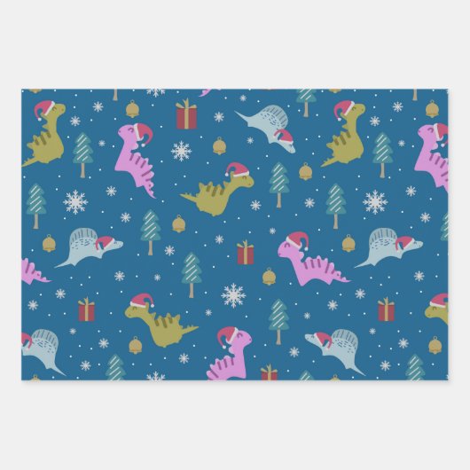 Christmas Dinosaurier Blue Geschenkpapier Set (Vorderseite 3)