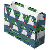 Christmas Dinosaurier Große Geschenktüte (Vorderseite Schrägansicht)