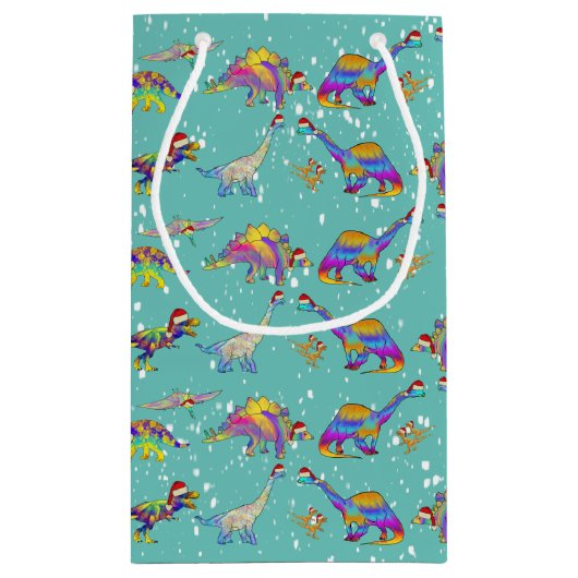 Christmas Dinosaurier Muster Personalisiert Kleine Geschenktüte (Rückseite)