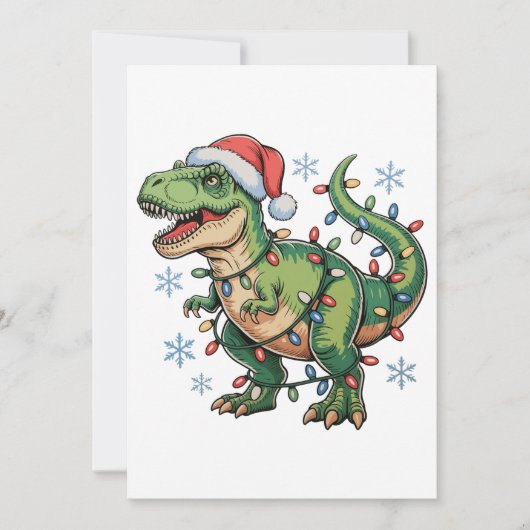 Christmas Dinosaurier T Rex Merry Xmas Lights Sant Feiertagskarte (Vorderseite)