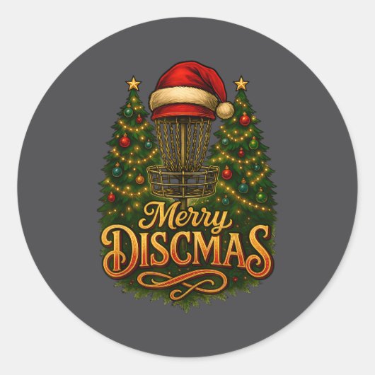 Christmas Disc Golf Merry Discmas  Runder Aufkleber (Vorderseite)