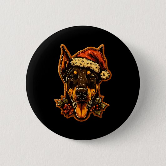 Christmas Doberman Dog With Santa Hat Gingerbread  Button (Vorderseite)