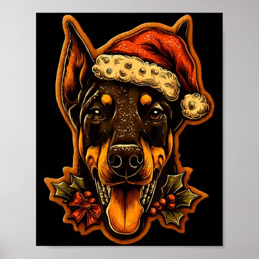 Christmas Doberman Dog With Santa Hat Gingerbread  Poster (Vorne)