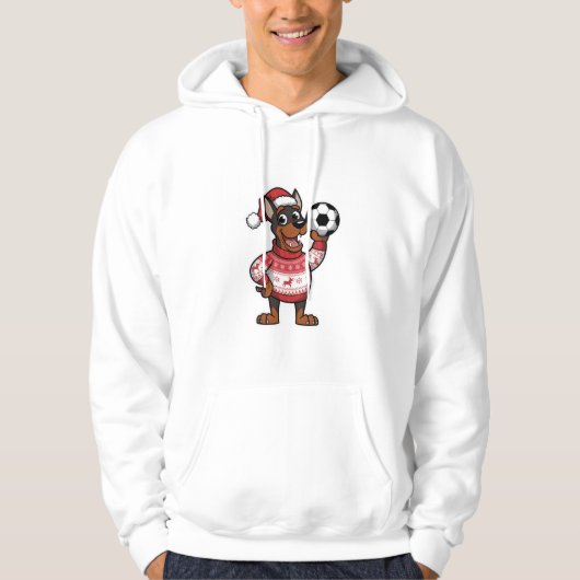 Christmas Doberman puppy with soccer ball Hoodie (Vorderseite)