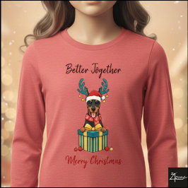 Christmas Doberman Reindeer Scarf Gift Graphic Tri-Blend Shirt