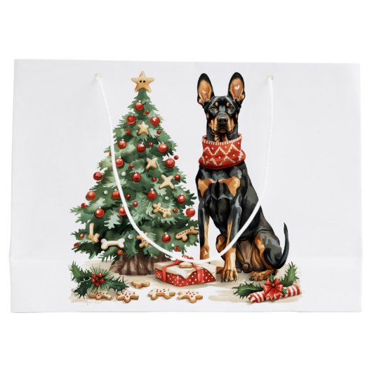 Christmas Dobermann Hunde Große Geschenktüte (Rückseite)
