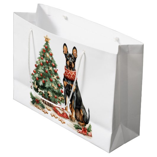 Christmas Dobermann Hunde Große Geschenktüte (Vorderseite Schrägansicht)
