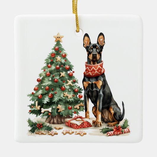 Christmas Dobermann Hunde Keramikornament (Vorderseite)
