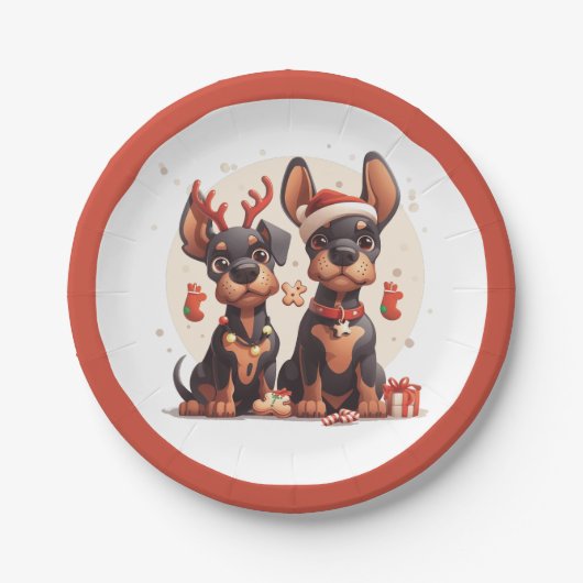 Christmas Dobermann Hunde Pappteller (Vorderseite)