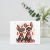 Christmas Dobermann Hunde Postkarte (Stehend Vorderseite)