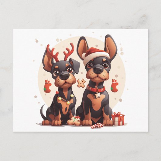 Christmas Dobermann Hunde Postkarte (Vorderseite)
