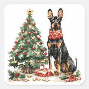 Christmas Dobermann Hunde Quadratischer Aufkleber