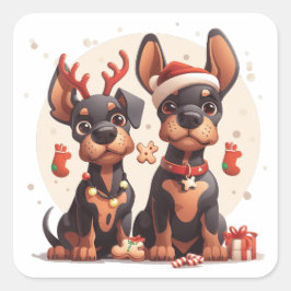 Christmas Dobermann Hunde Quadratischer Aufkleber