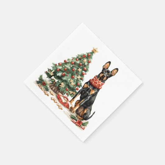 Christmas Dobermann Hunde Serviette (Ecke)