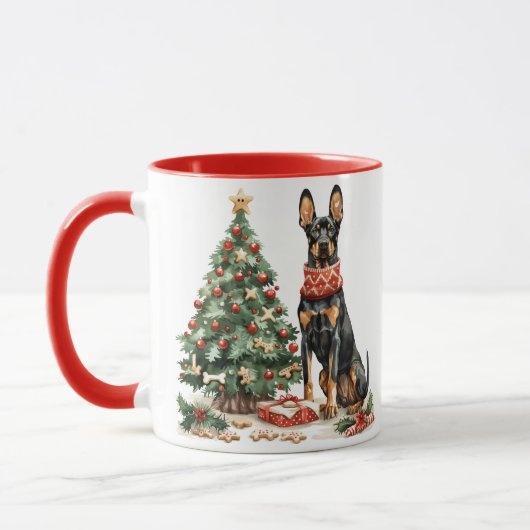Christmas Dobermann Hunde Tasse (Links)