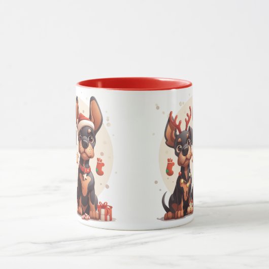Christmas Dobermann Hunde Tasse (Zentrum)