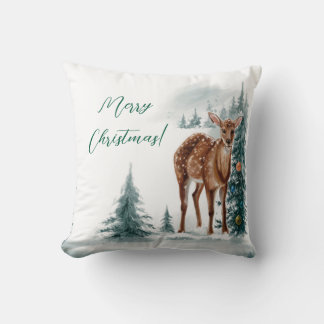 Christmas Doe Girl in Watercolor Kissen