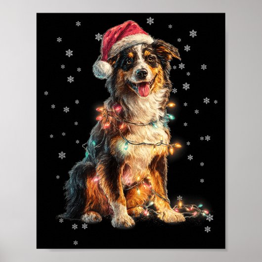Christmas Dog Australian Shepherd Santa Xmas Women Poster (Vorne)