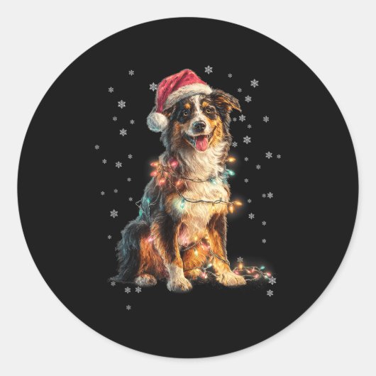 Christmas Dog Australian Shepherd Santa Xmas Women Runder Aufkleber (Vorderseite)