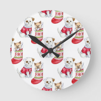 Christmas Dog & Cat Runde Wanduhr