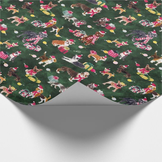 CHRISTMAS DOG CUTENESS EMERALD GESCHENKPAPIER (Ecke)